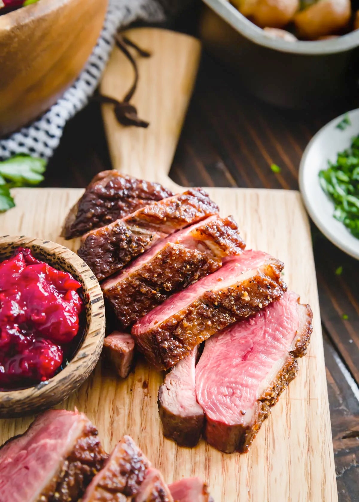 Pan Seared Duck Breast with Cranberry Maple Sauce
