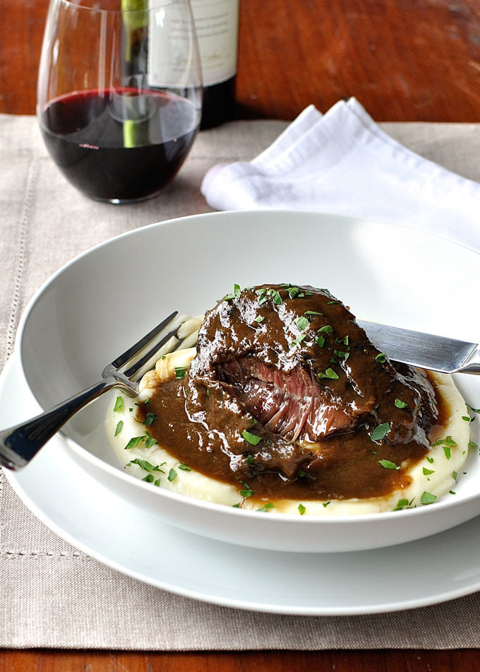 Slow Cooked Beef Cheeks in Red Wine with Creamy Mashed Potatoes