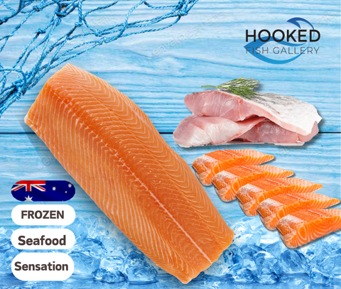 FROZEN - Seafood Sensation: 1 x Whole Salmon Fillet, 1 pack x Portion 5 x Salmon, 4 x Barramundi fillets