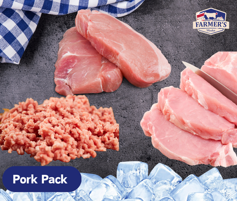 FROZEN - Pork Pack: 2 Packs 2 x 170-190gm Midloin Steaks, 2 x 250gm Pork Mince, 2 x 450-550gm Pork Tenderloin packs