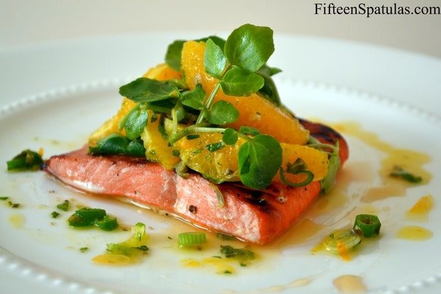 Agave Brushed Salmon with Orange Watercress Salad