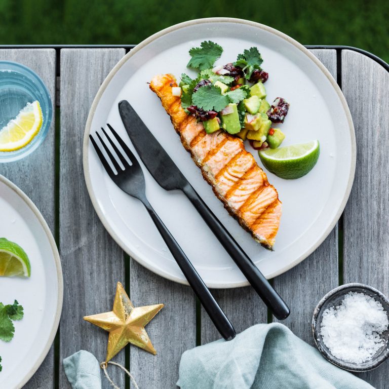 BBQ Huon Salmon with Cranberry & Avocado Salsa