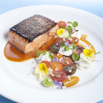 Barbequed Huon Salmon with Chilli Paste, Orange Sauce and Summer Tomato Salad