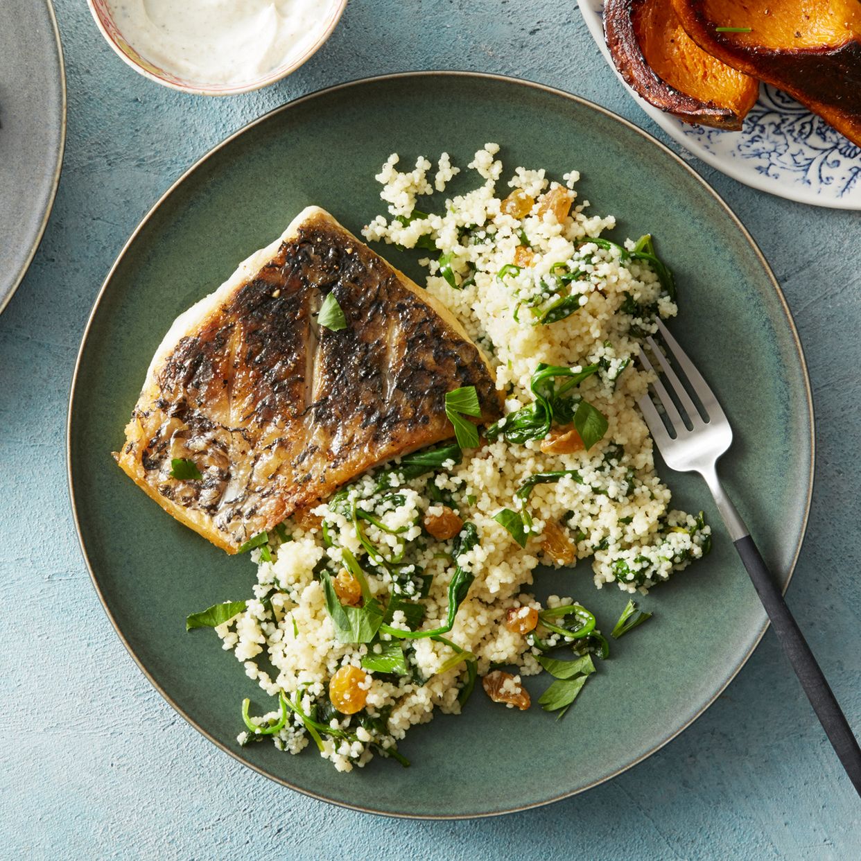 Barramundi & Herbed Couscous with Honeynut Squash & Spiced Labneh