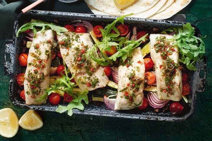 Barramundi Tray Bake with Chimichurri