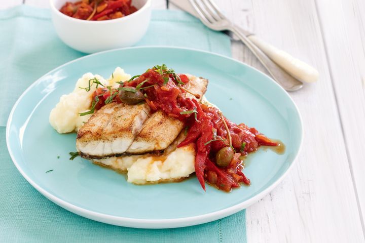 Barramundi with Tomato Caperberry Sauce and Mash