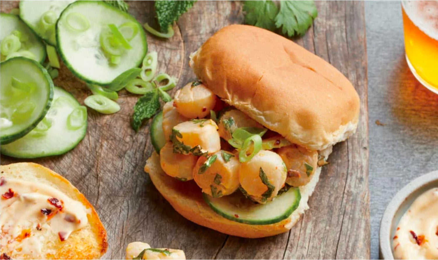 Bay Scallop Salad Sliders with Chile Mayo