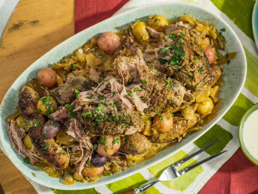 Braised Pork Butt with Cabbage, Sausage and Mustard