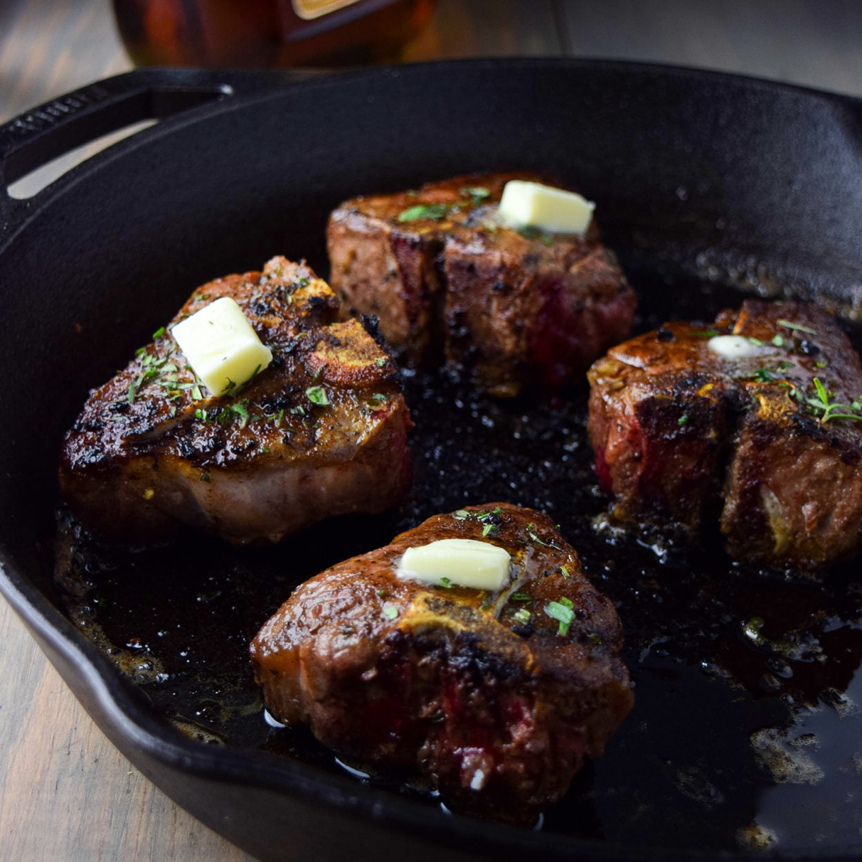 Cast Iron Lamb Loin Chops with Cognac Butter Sauce