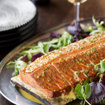 Cedar Planked Huon Salmon with Lemon Beurre Blanc Sauce