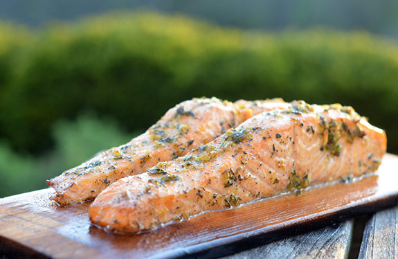 Cedar Planked Salmon with Lemon, Garlic & Herbs