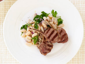 Char grilled lamb cutlets with bean salad