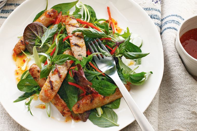 Chargrilled Pork Sausages with Thai-Style Salad