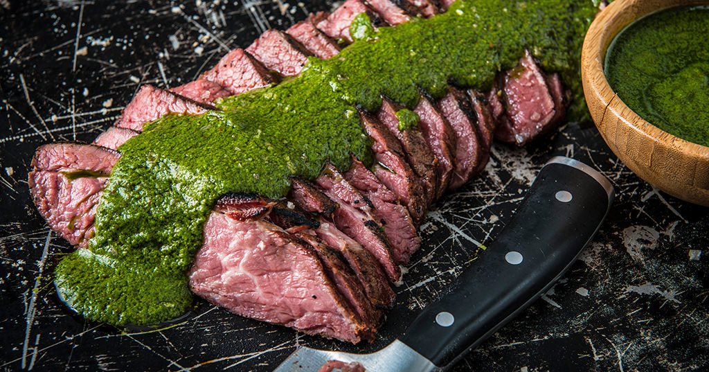 Coffee-Rubbed Strip Steaks with Chimichurri Sauce