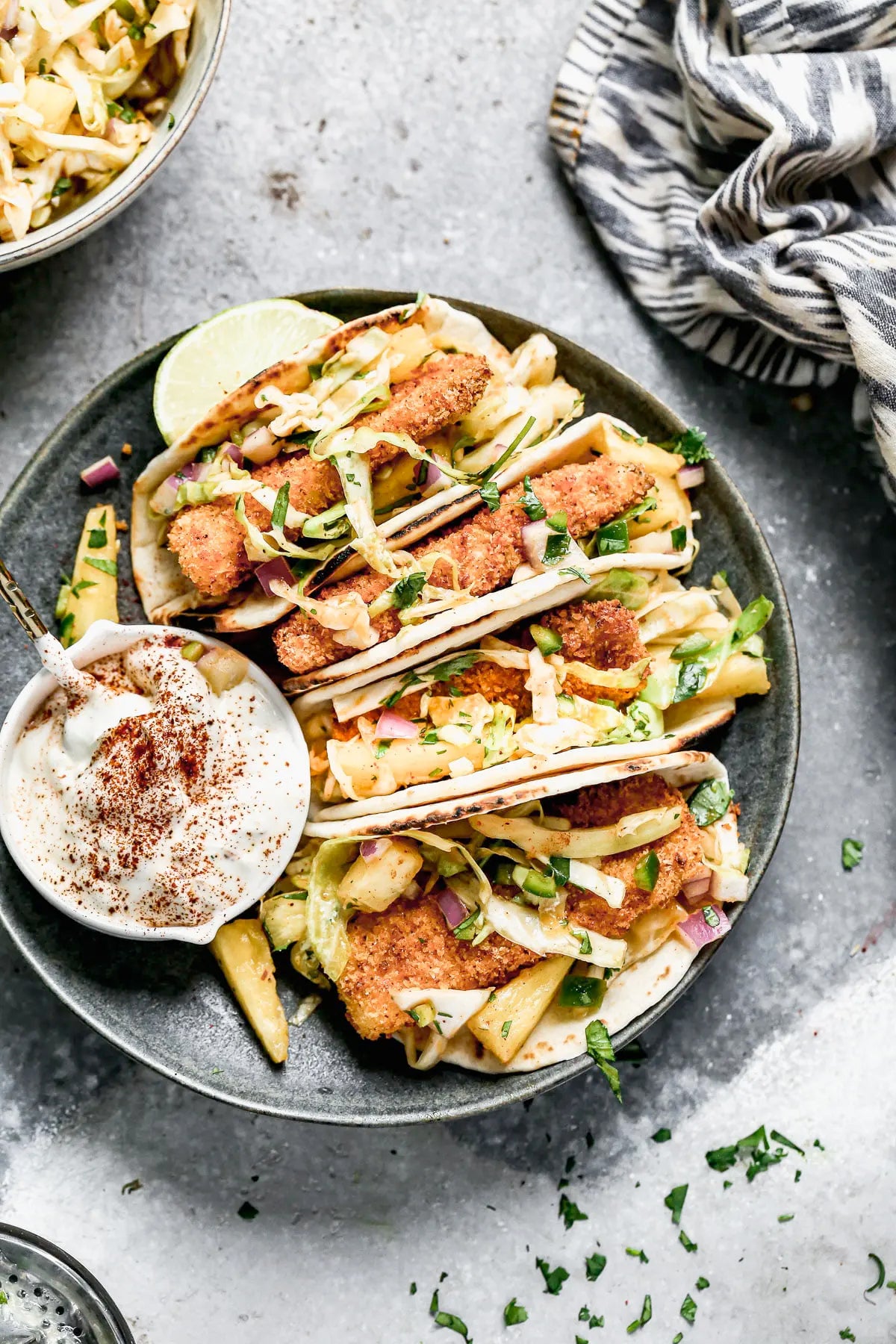 Crispy Air Fryer Fish Tacos with Pineapple Slaw