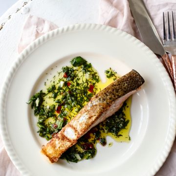 Crispy Skin Huon Salmon with Green Herb Dressing