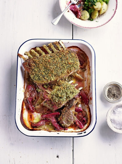 Crusted Lamb Rack with Rhubarb