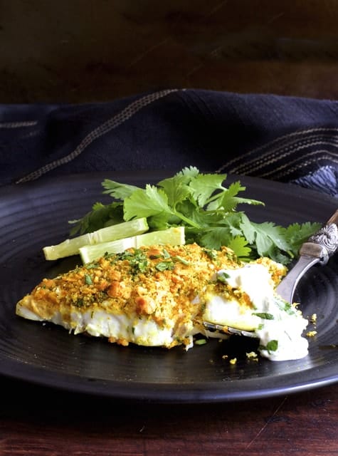 Curried Chickpea-Encrusted Barramundi with Jalapeno Lime Tartar Sauce