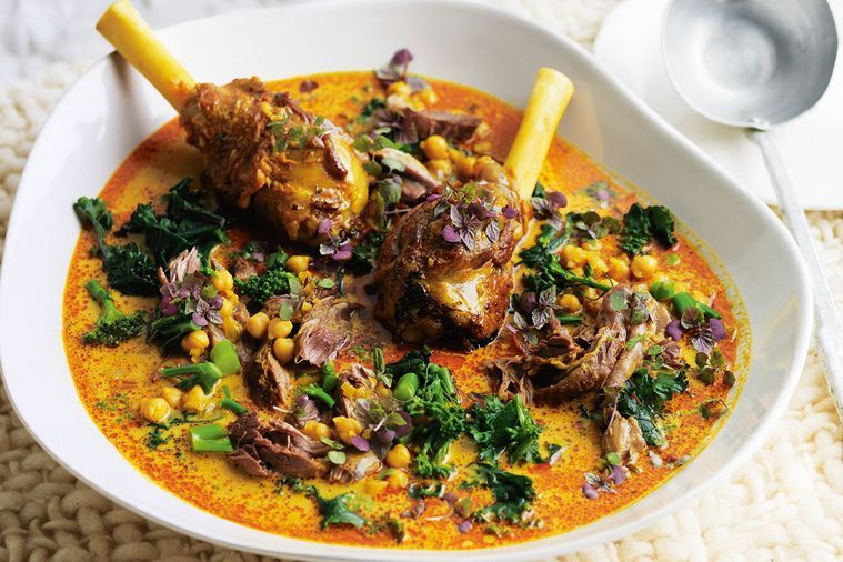 Curried Lamb Shank, Amaranth and Chickpea Soup