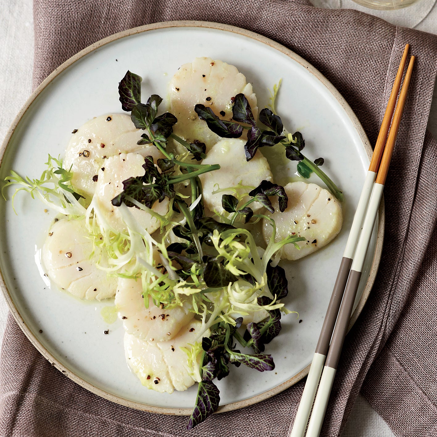 Dashi-Poached Scallop Salad with Wasabi Dressing
