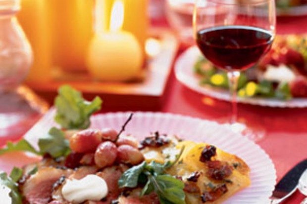 Duck Breast with Crème Fraîche and Roasted Grapes