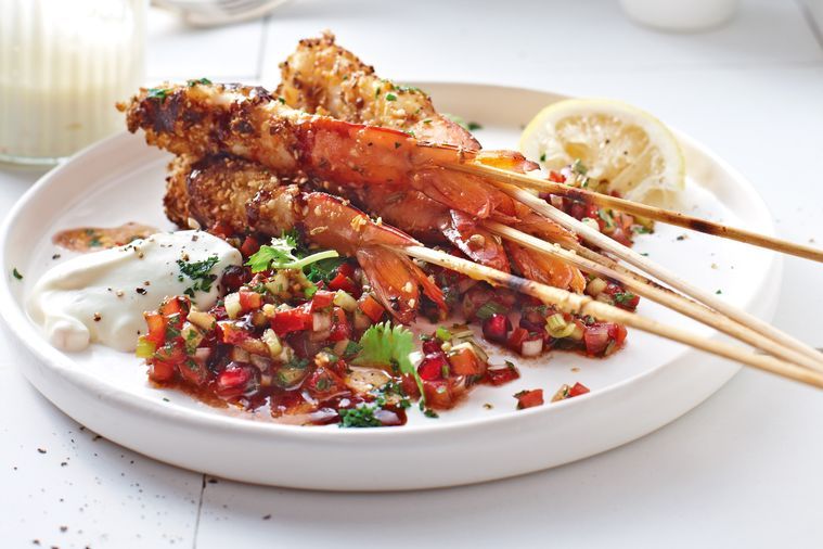 Dukkah Prawns with Spoon Salad