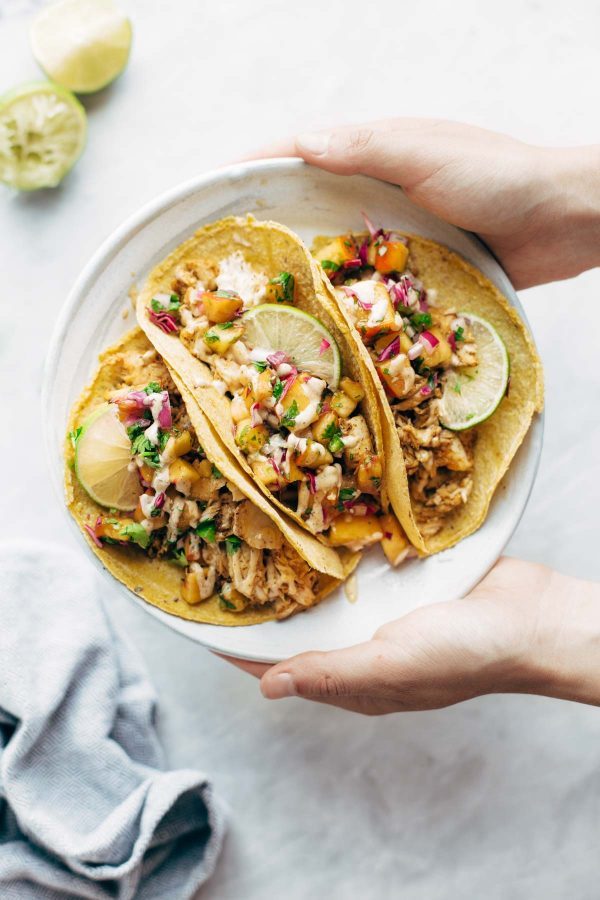 Easy Chili Lime Fish Tacos with Peach Salsa