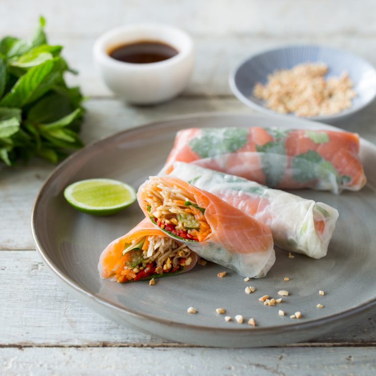 Fresh Vietnamese Cold Smoked Huon Salmon Rolls