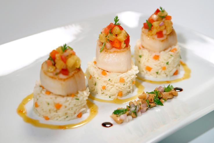 Gingered Scallops with Caramelized Pineapple Salsa