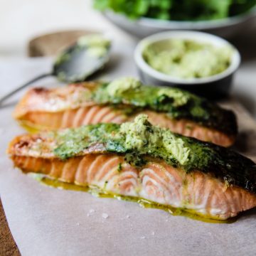 Grilled Huon Salmon with Anchovy Butter and Capers