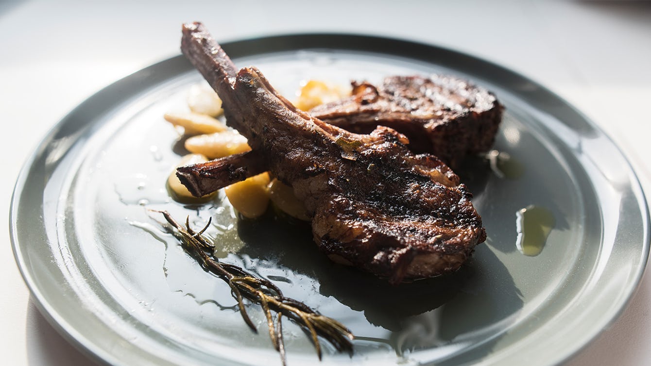 Grilled Lamb Chops with Giant White Beans