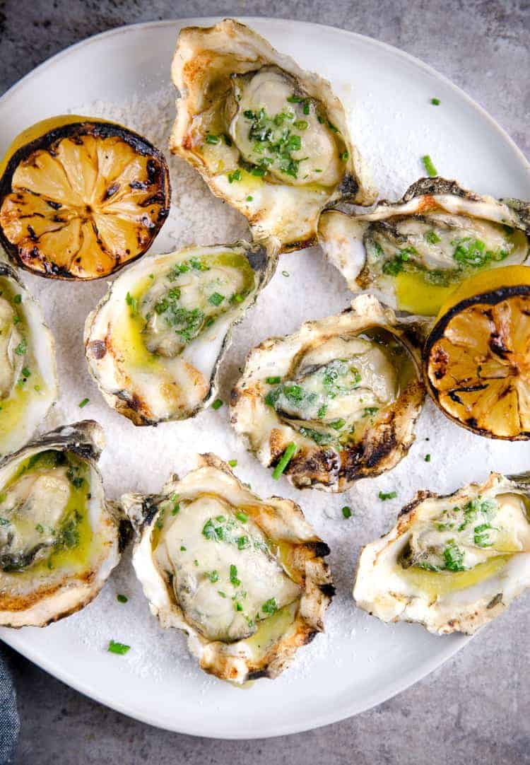 Grilled Oysters with White Wine Butter Sauce