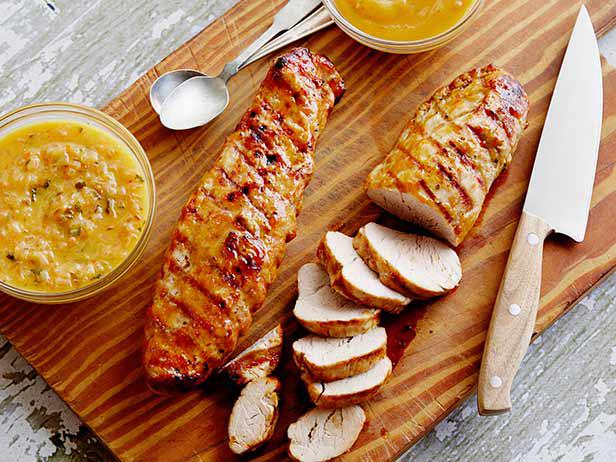 Grilled Pork Tenderloin with Guava Glaze and Orange-Habanero Mojo