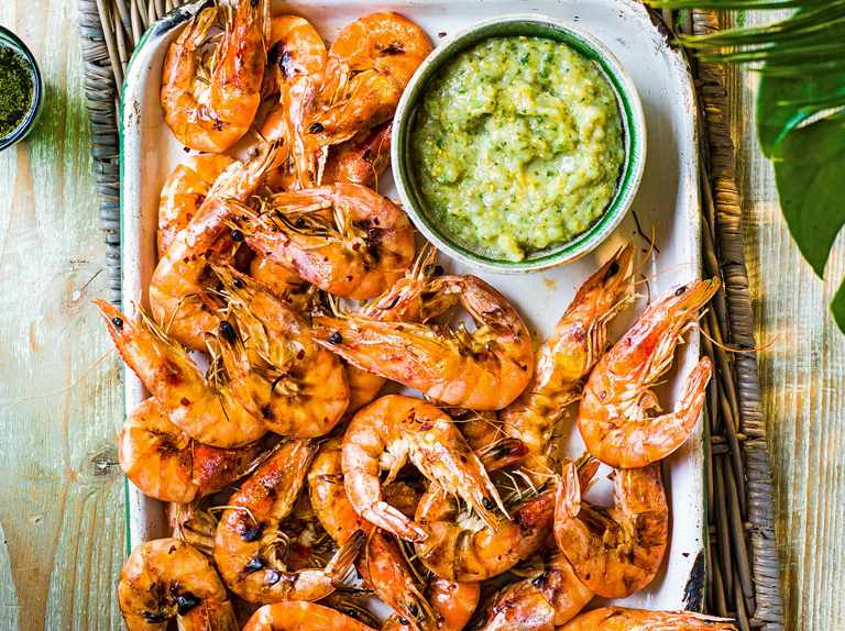 Grilled Prawns with Roasted Gooseberry Salsa