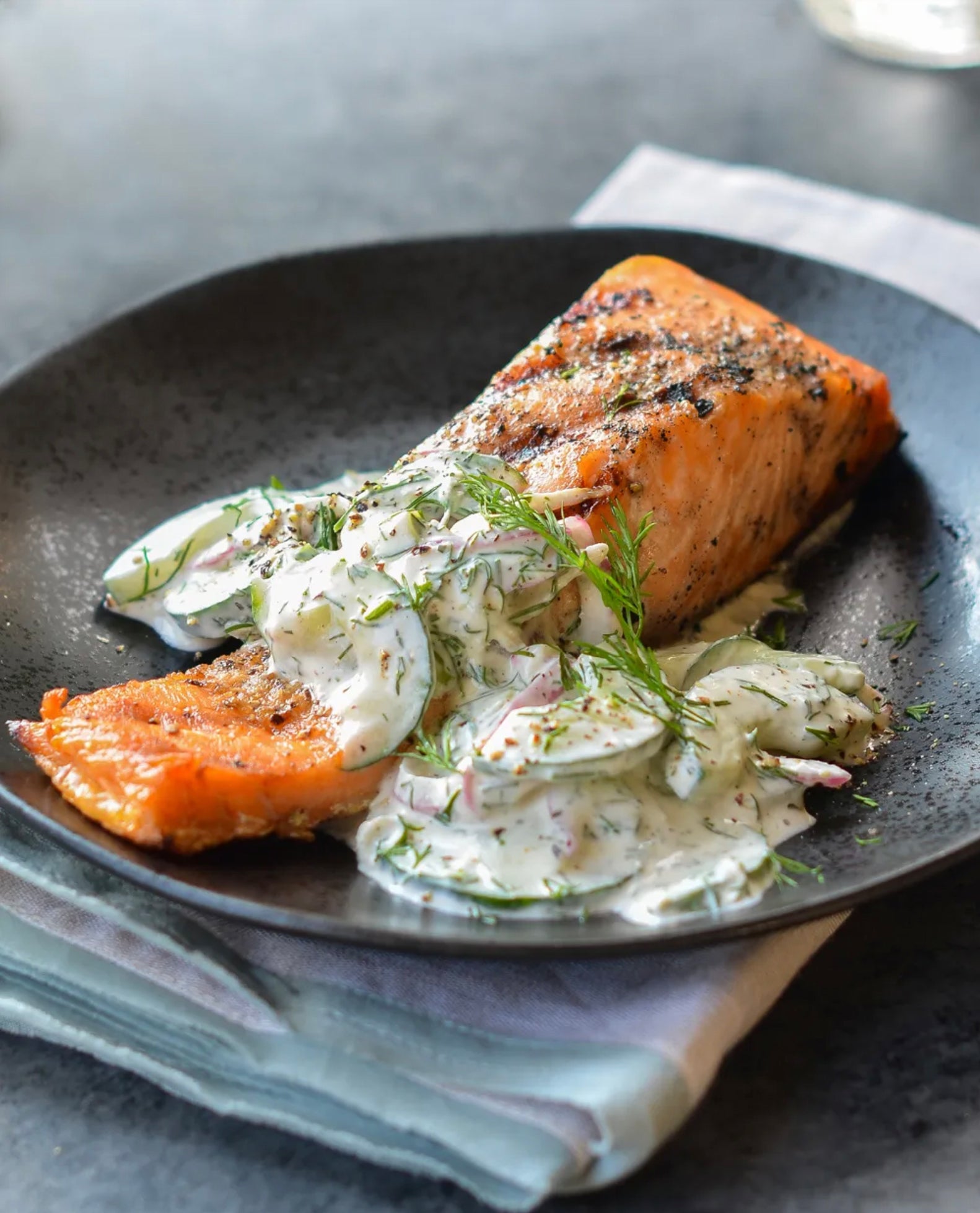 Grilled Salmon with Creamy Cucumber-Dill Salad