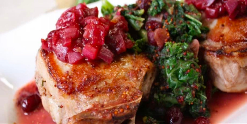 Harvest Pork Chops with Cranberry and Kale
