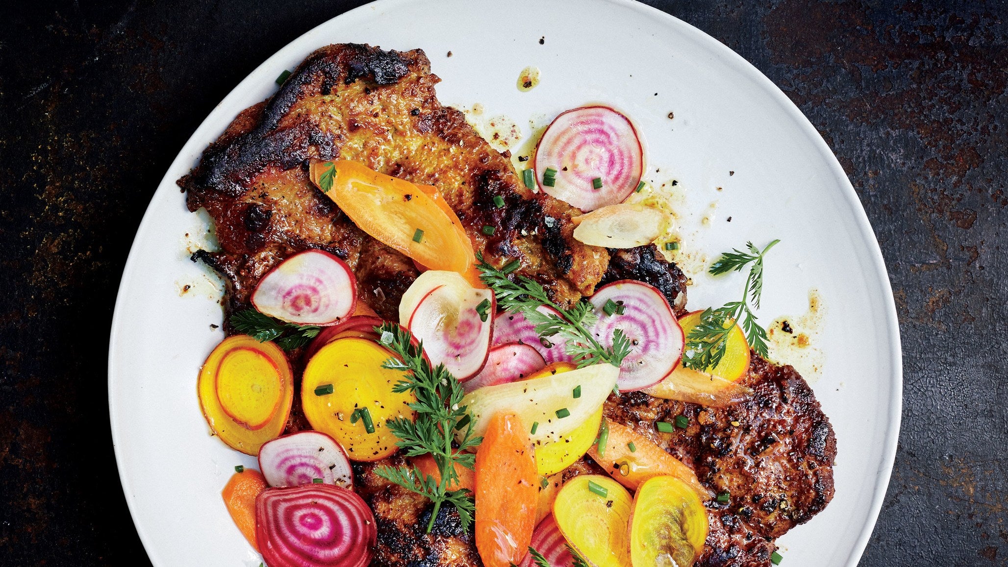 Honey-Turmeric Pork with Beet and Carrot Salad