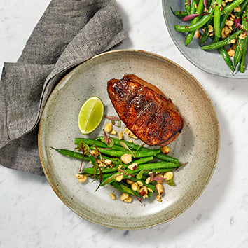 Honey Soy Glazed Duck Breast With Green Beans And Toasted Hazelnuts