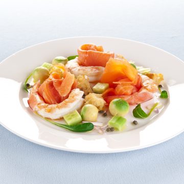 Huon Premium Cold Smoked Salmon with avocado and prawns