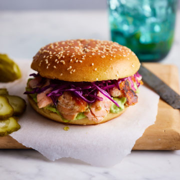 Huon Salmon Burger with Avocado Tartare Sauce