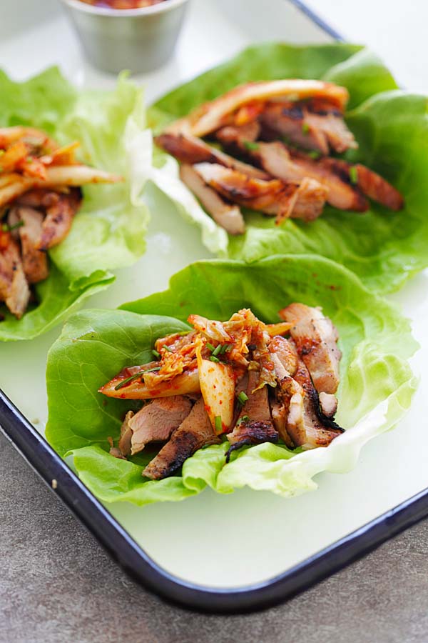 Korean BBQ Chicken Kimchi Lettuce Wraps