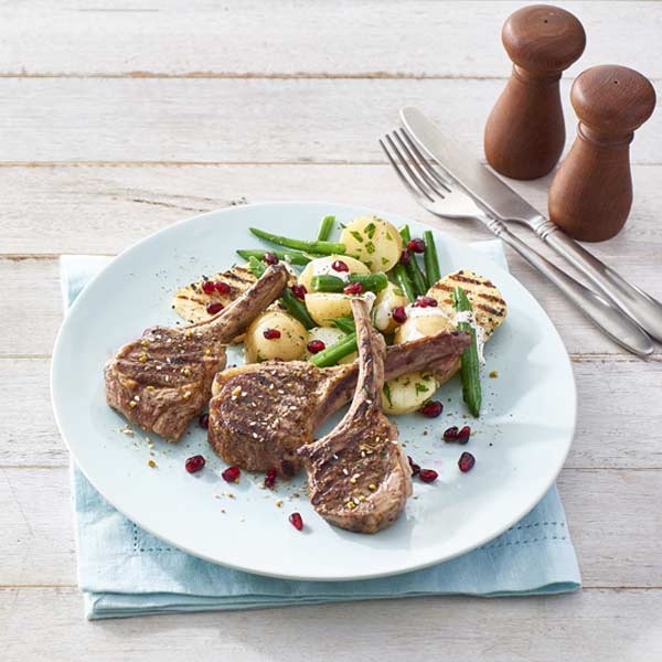 Lamb Cutlets with Haloumi, Bean and Potato Salad