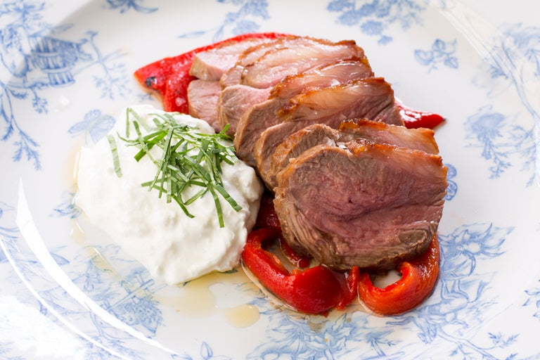 Lamb Rump with Burrata and Marinated Romano Peppers