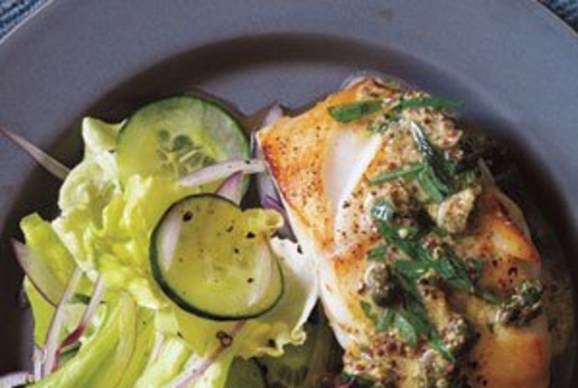 Pan-Fried Cod with Mustard Caper Sauce