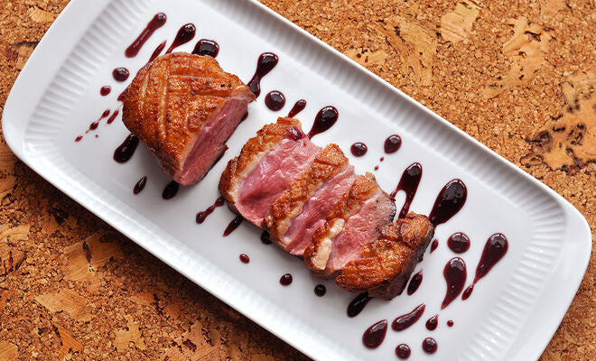 Pan-Seared Duck Breasts with Blueberry-Caramel