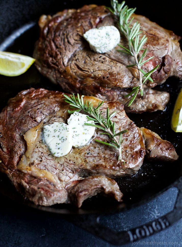 Pan Seared Ribeye with Herb Butter