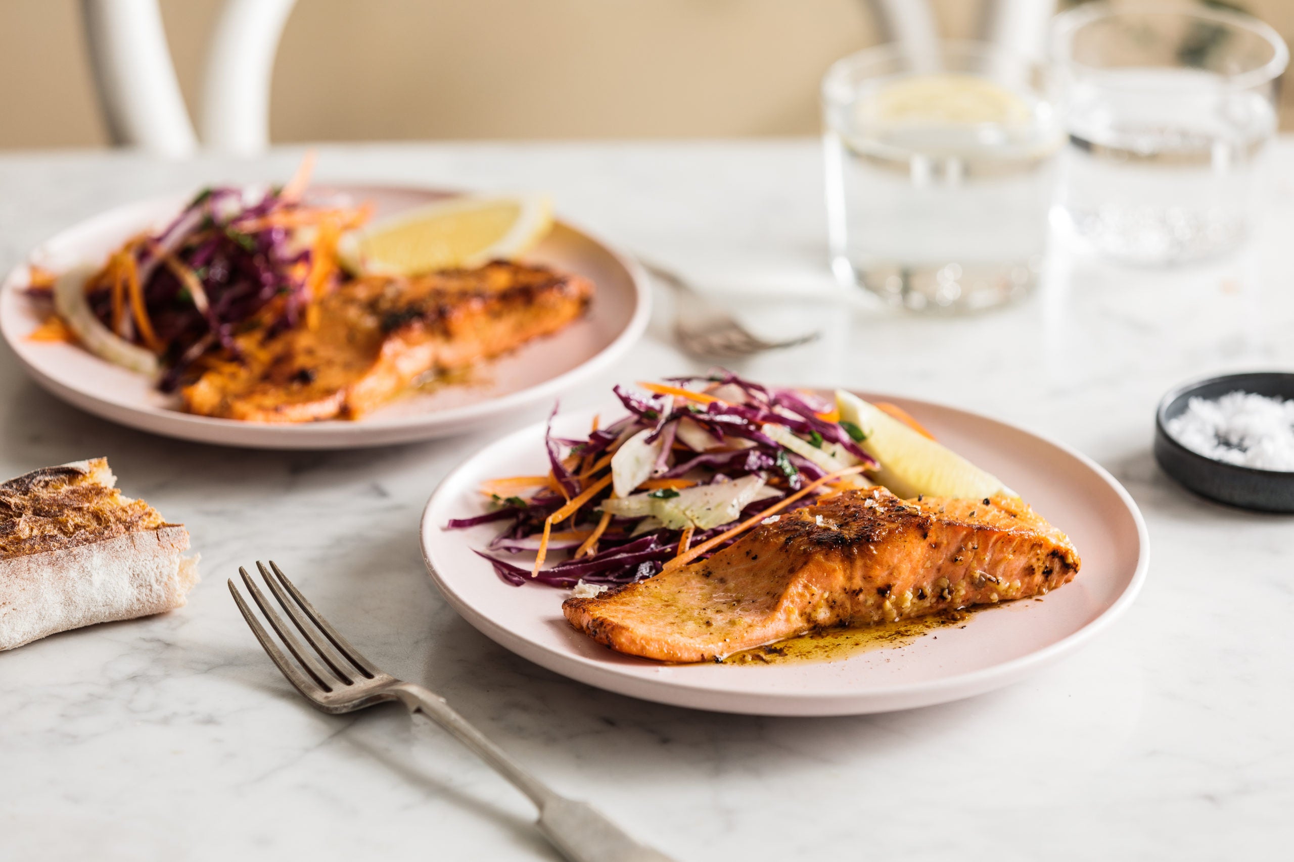 Pan fried Ocean Trout with Hot Lemon Butter and Winter Slaw