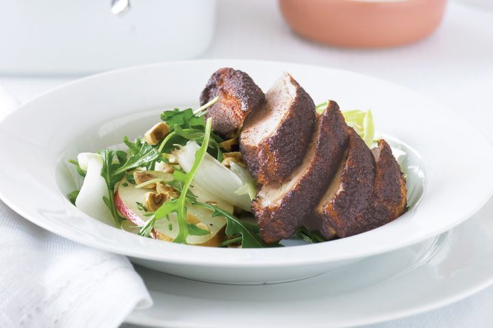 Paprika Duck Breasts on Witlof, Pear and Hazelnut Salad