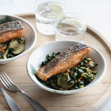 Poached Huon Salmon with Sauteed Greens