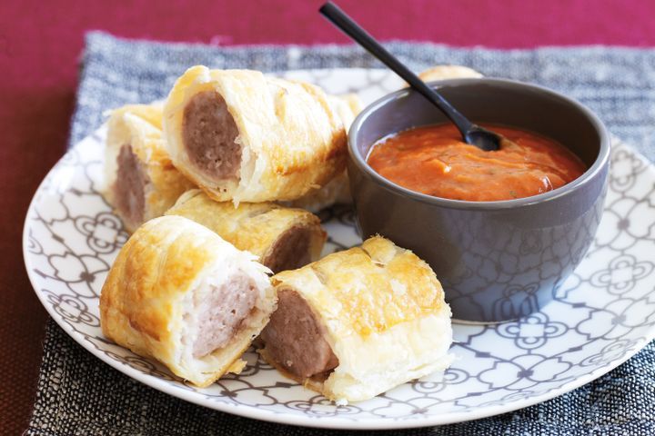 Pork Sausage Rolls with Basil Tomato Sauce
